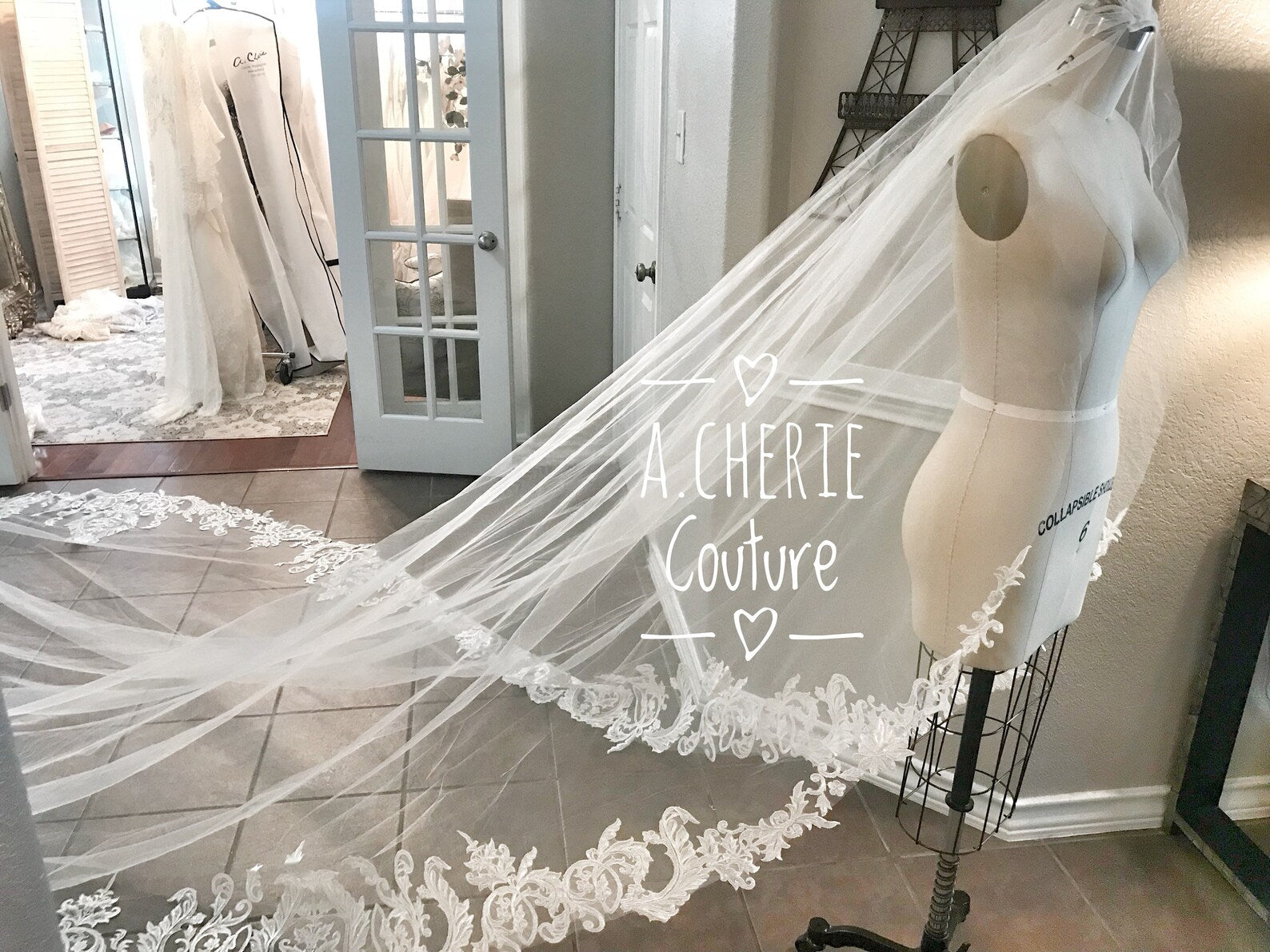 Sequin Scroll Lace Royal Veil - A.Cherie Couture Shop