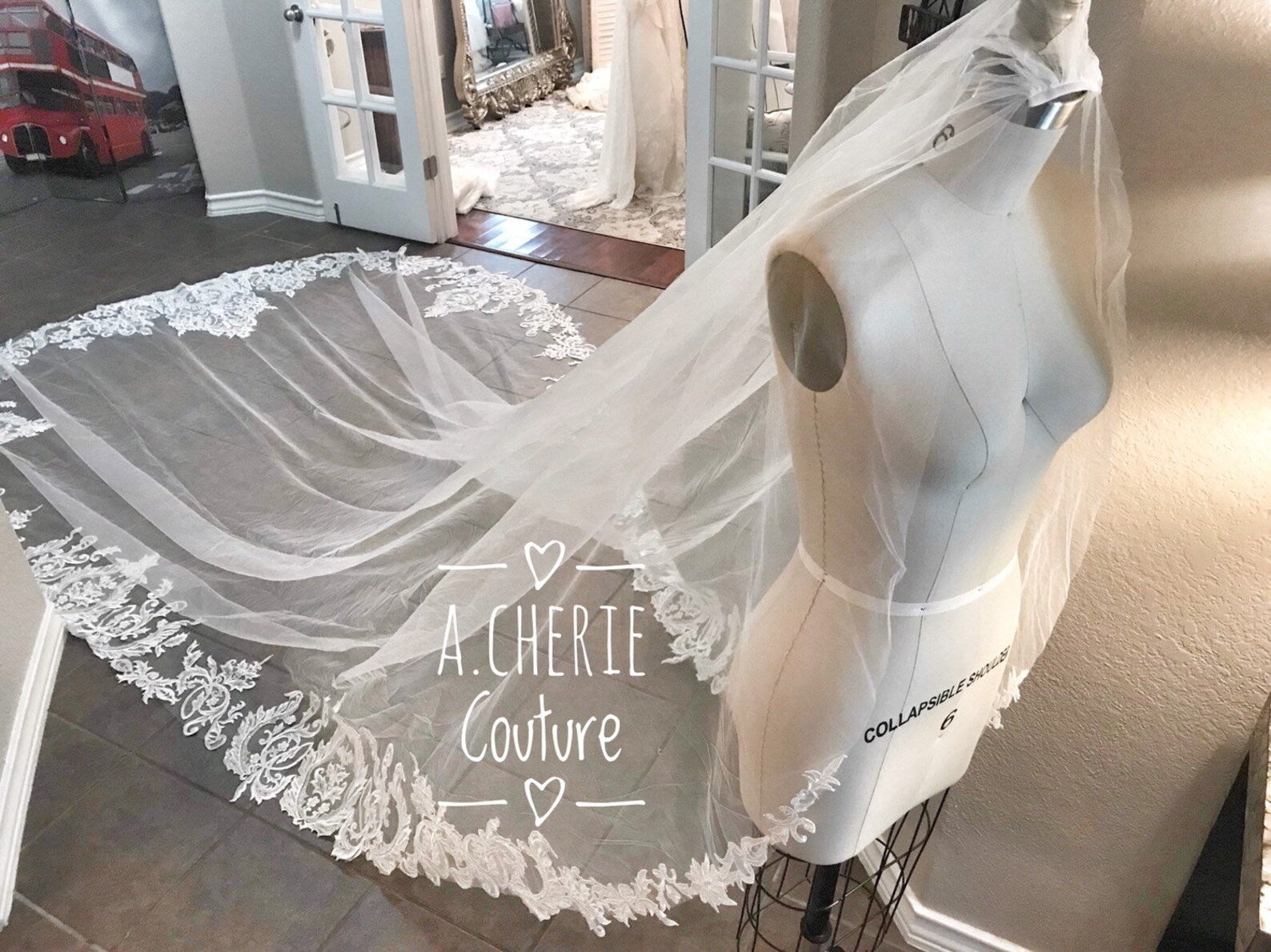 Sequin Scroll Lace Cathedral Veil - A.Cherie Couture Shop