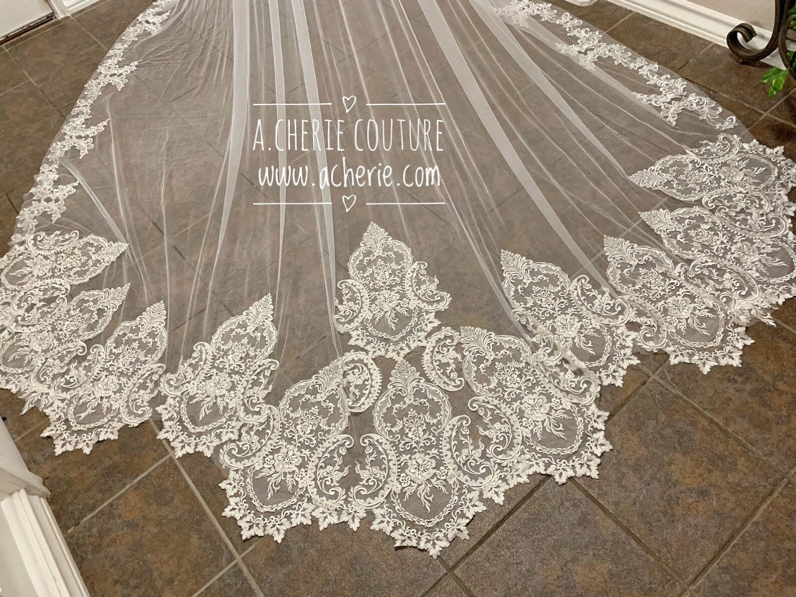 Scallop Leaf Scroll Lace Royal Veil - A.Cherie Couture Shop