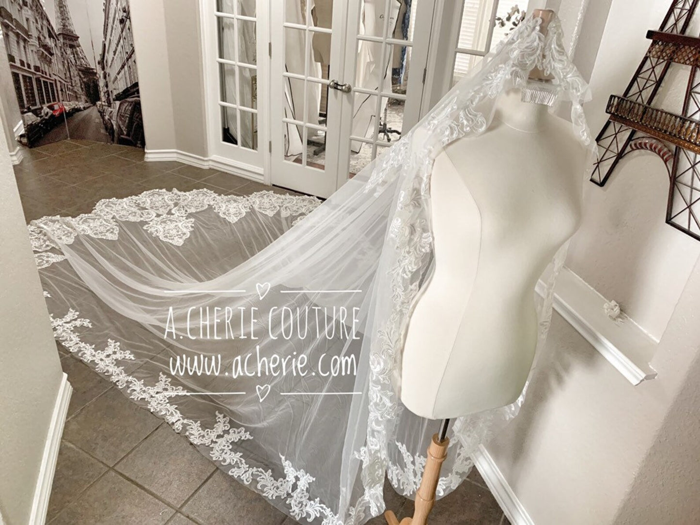 Scallop Leaf Scroll Lace Royal Veil - A.Cherie Couture Shop