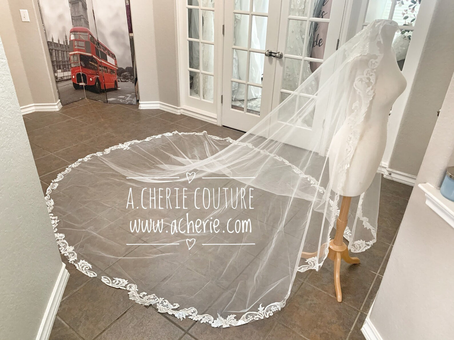 Thin Scroll Lace Cathedral Veil - A.Cherie Couture Shop