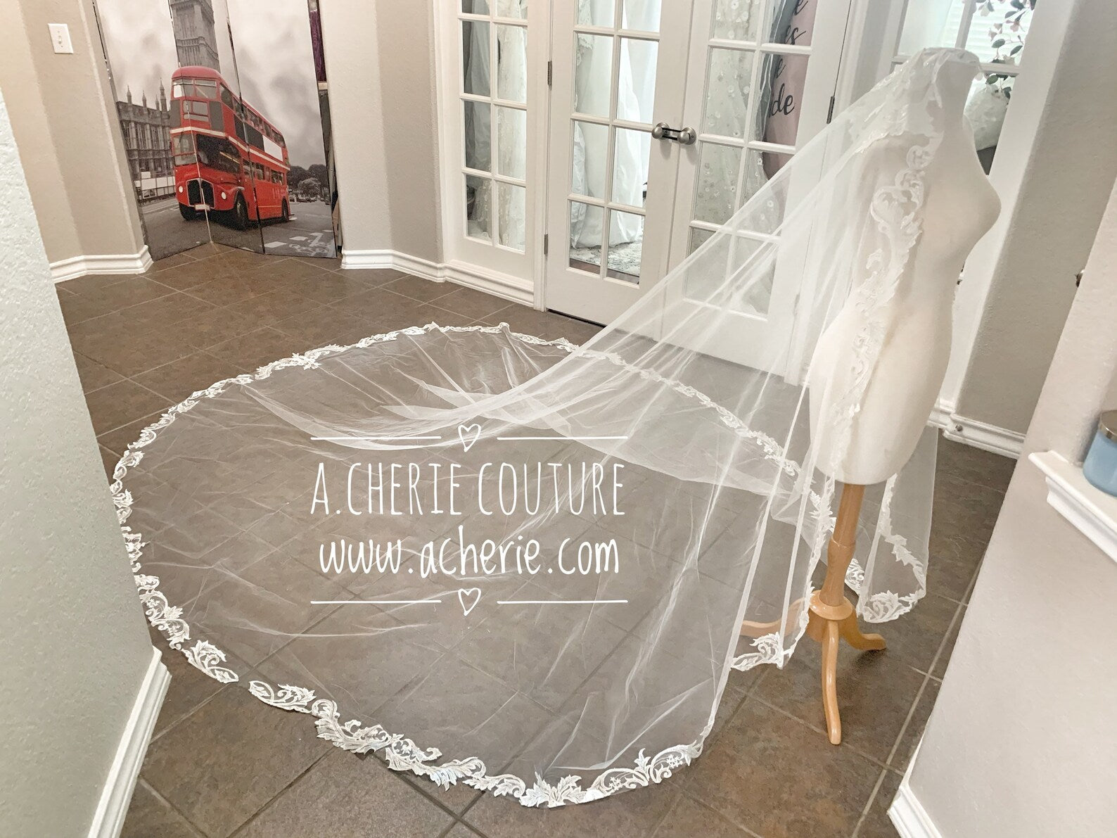 Thin Scroll Lace Cathedral Veil - A.Cherie Couture Shop