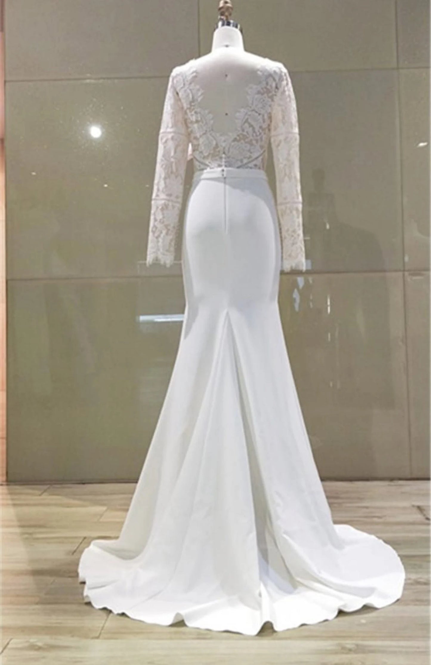 Sheer Lace Bodice Fit & Flare Wedding Dress Erin - A.Cherie Couture Shop