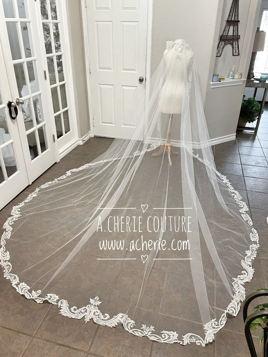 Sequin Scallop Lace Cathedral Veil - A.Cherie Couture Shop