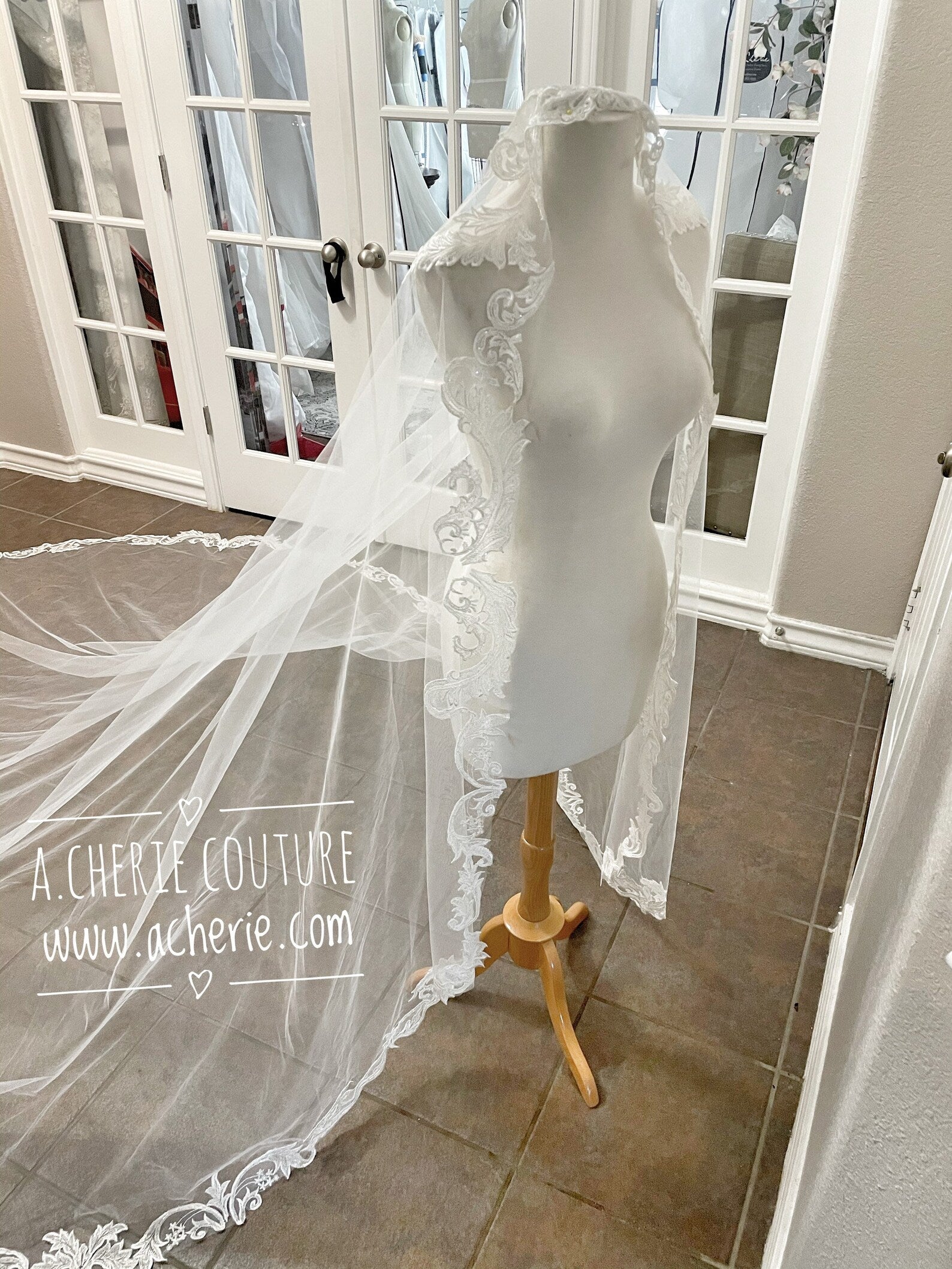 Sequin Scallop Lace Cathedral Veil - A.Cherie Couture Shop