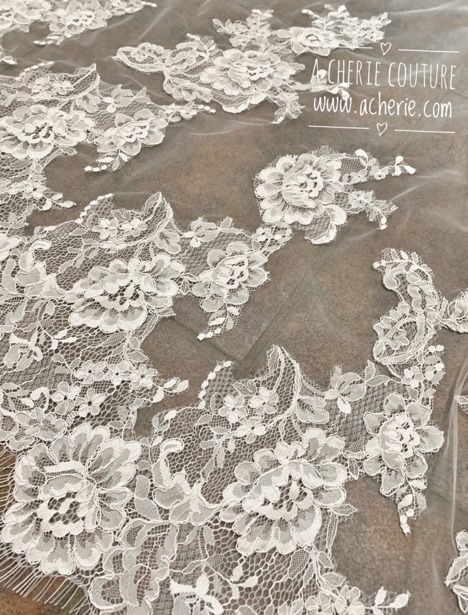 Wide Alencon Lace Cathedral Veil - A.Cherie Couture Shop