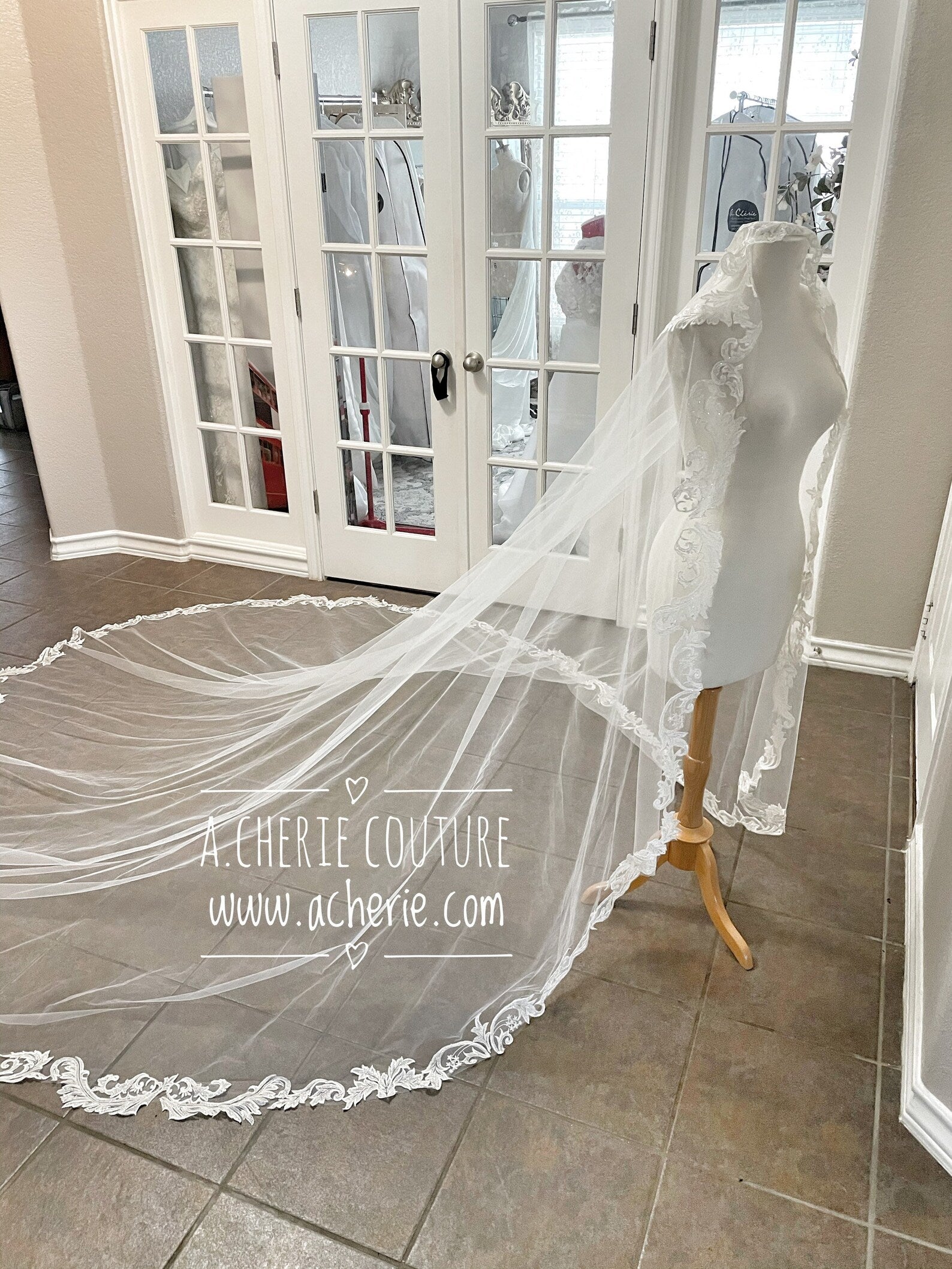 Sequin Scallop Lace Cathedral Veil - A.Cherie Couture Shop