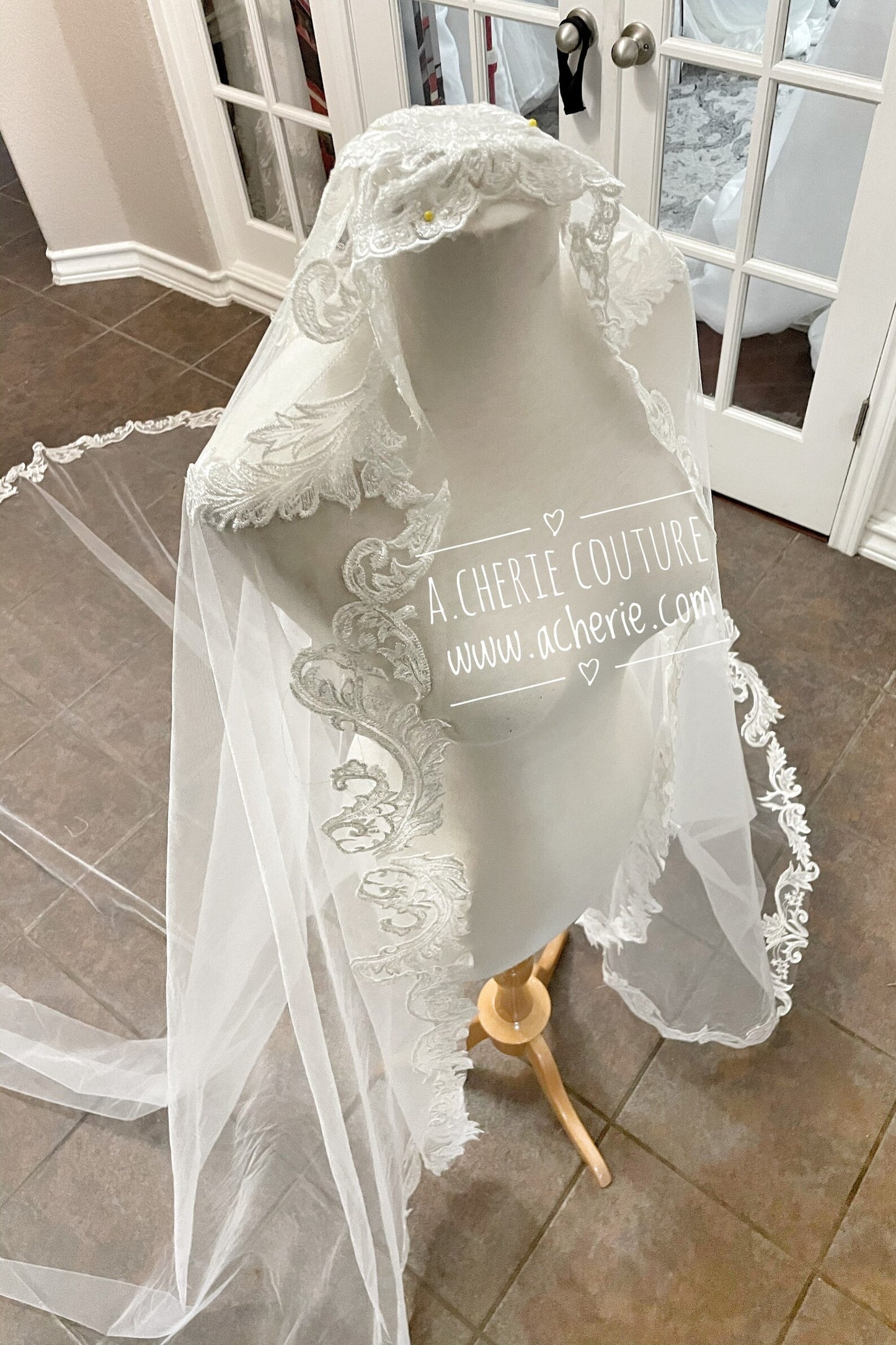 Sequin Scallop Lace Cathedral Veil - A.Cherie Couture Shop