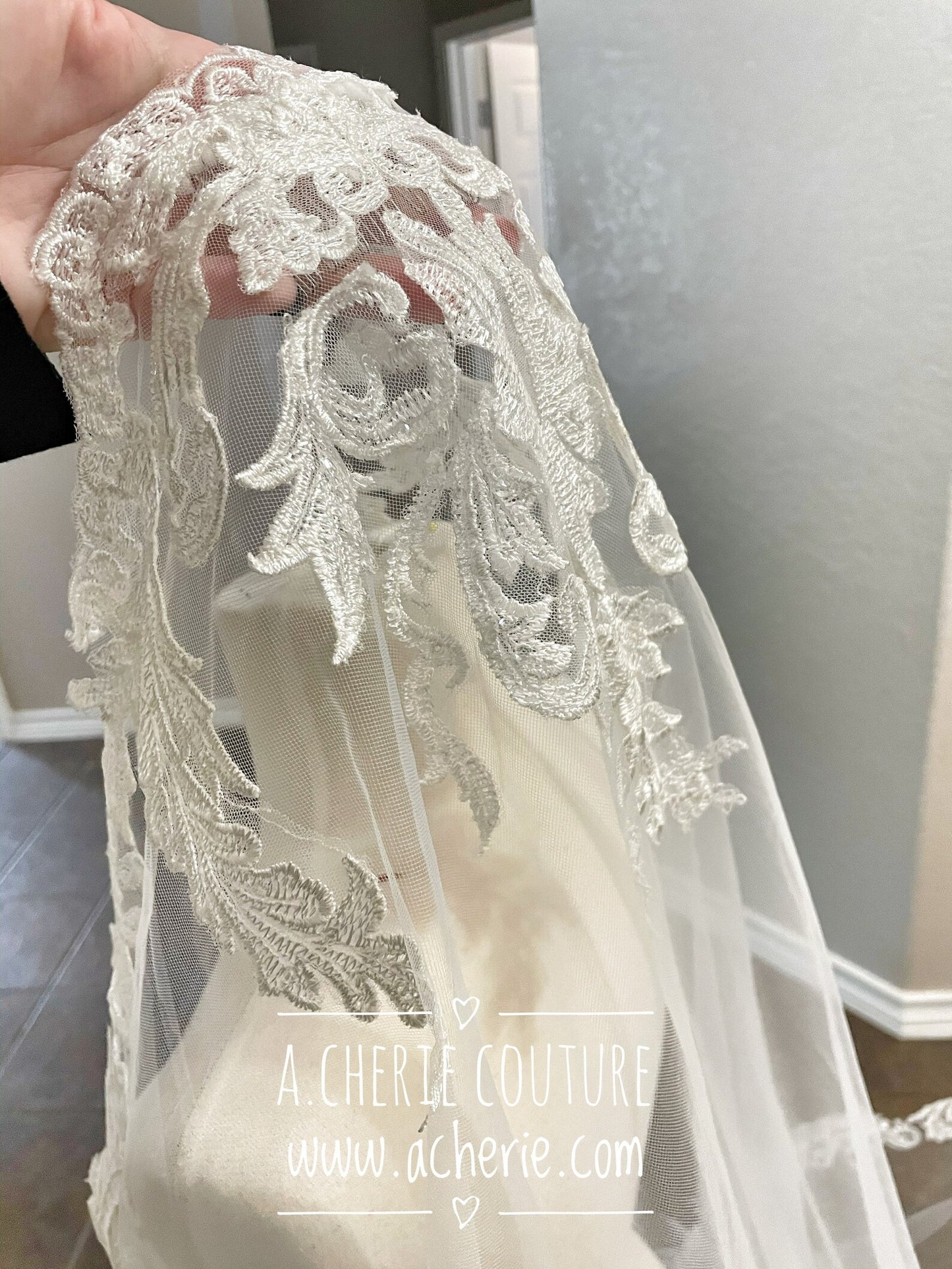 Sequin Scallop Lace Cathedral Veil - A.Cherie Couture Shop