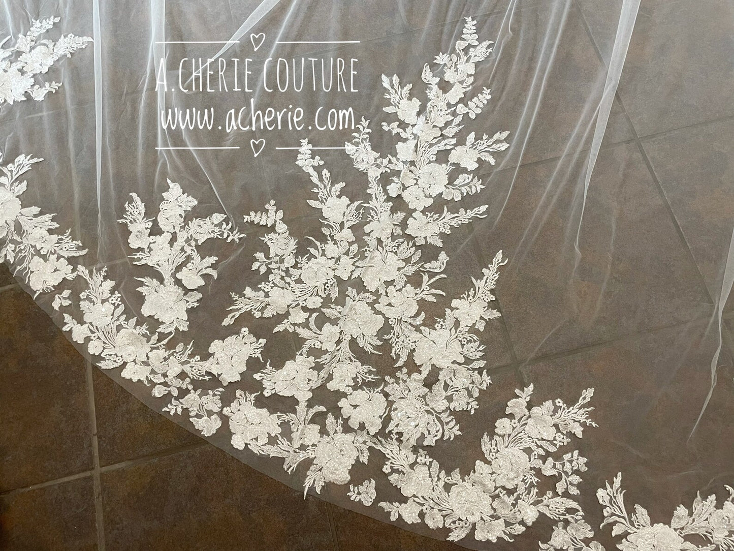 Sequin Rose Lace Royal Veil - A.Cherie Couture Shop