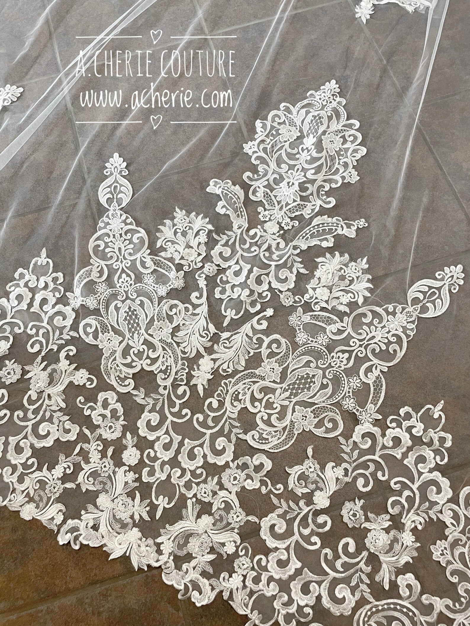 Scroll Dense Lace Royal Veil - A.Cherie Couture Shop