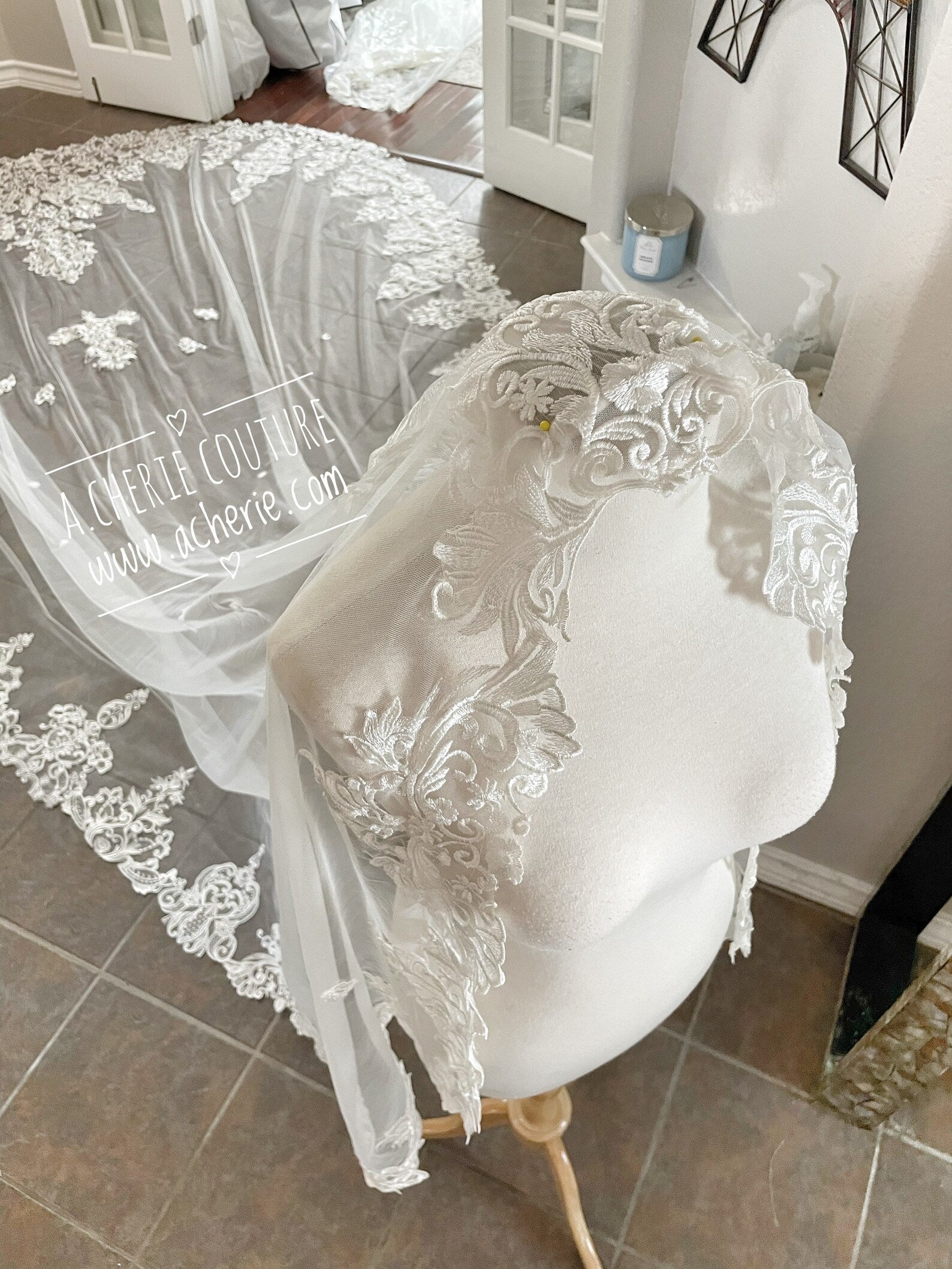 Scroll Dense Lace Royal Veil - A.Cherie Couture Shop