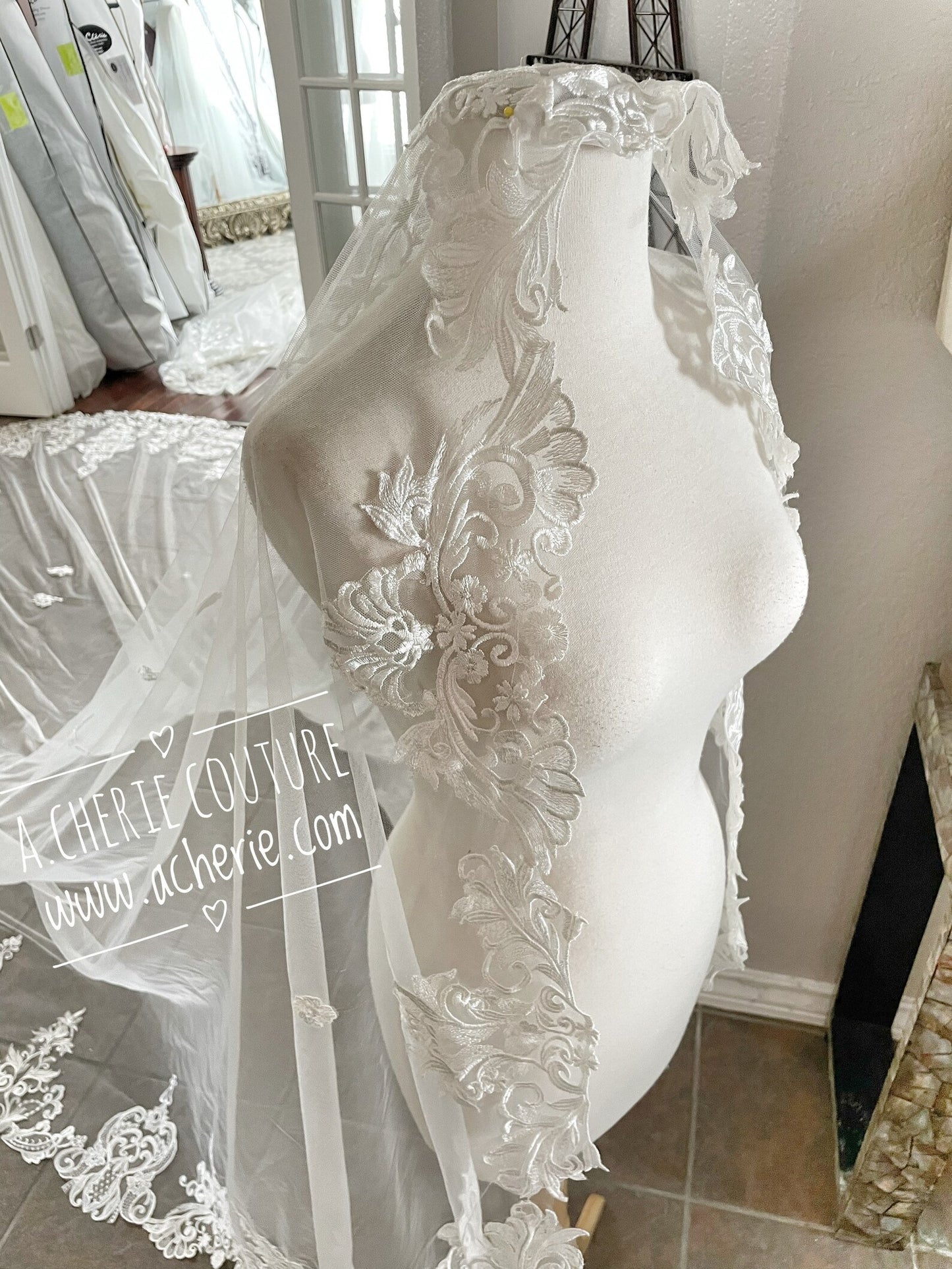 Scroll Dense Lace Royal Veil - A.Cherie Couture Shop