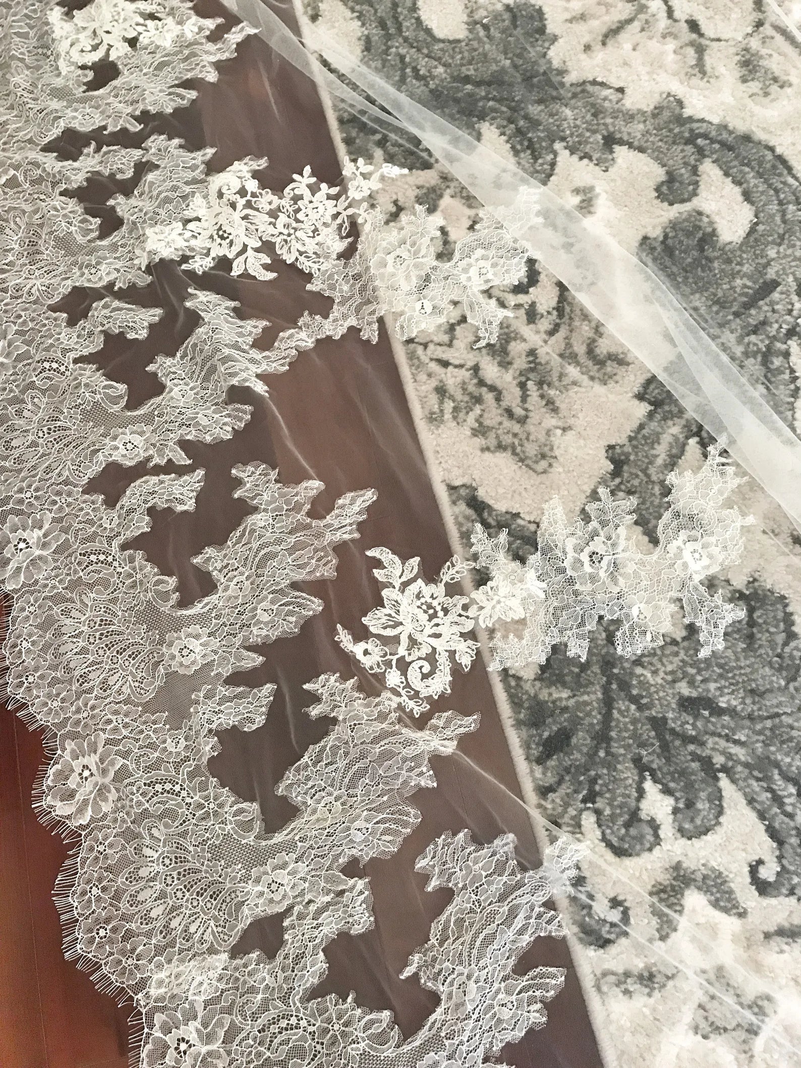 Wide Chantilly Edge Lace Royal Veil - A.Cherie Couture Shop