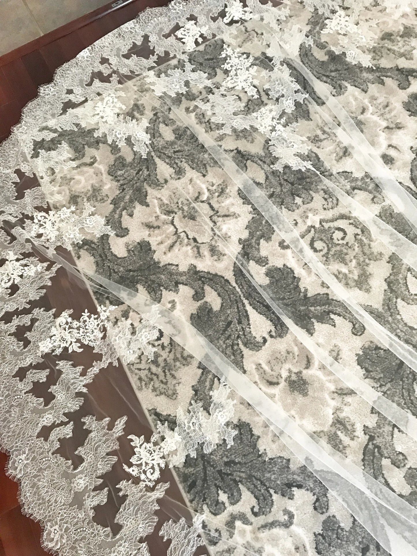 Wide Chantilly Edge Lace Royal Veil - A.Cherie Couture Shop
