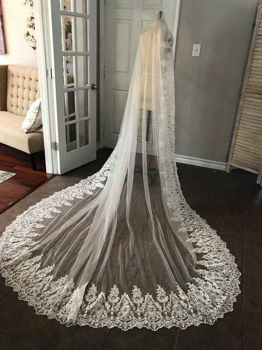 Wide Floral Lace Cathedral Veil - A.Cherie Couture Shop