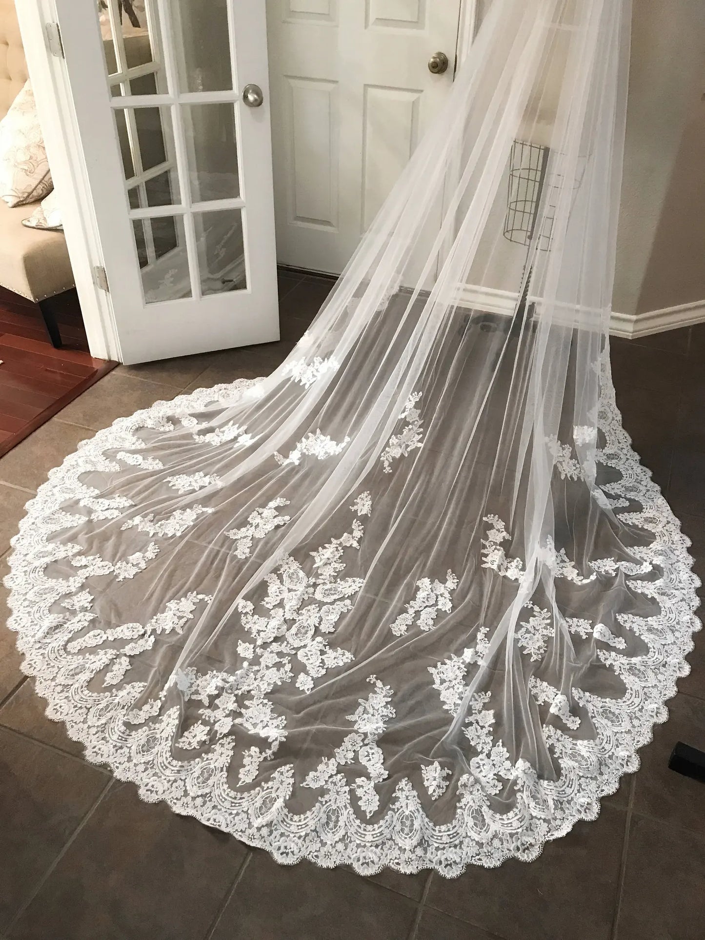 Scalloped Floral Lace Cathedral Veil - A.Cherie Couture Shop