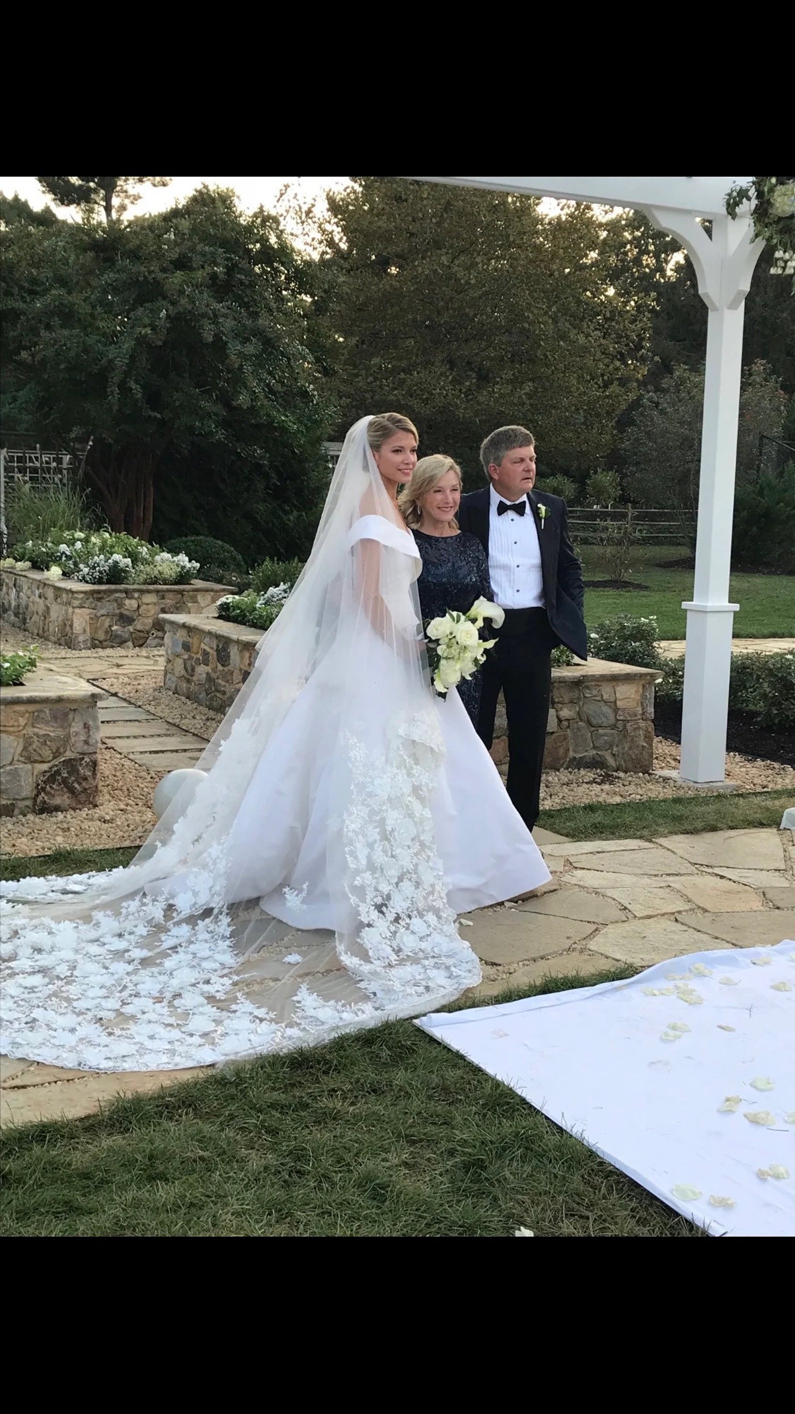 Wide Beaded 3D Floral Lace Cathedral Veil - A.Cherie Couture Shop