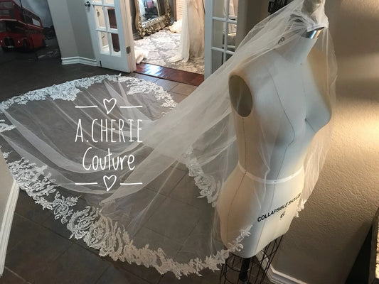 Sequin Scroll Lace Royal Veil - A.Cherie Couture Shop