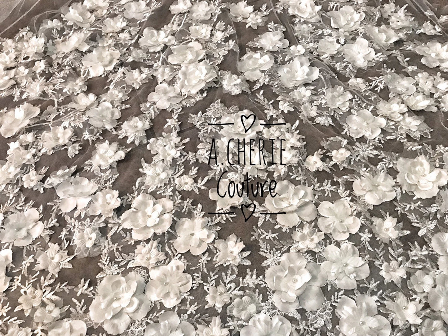 Wide Beaded 3D Floral Lace Cathedral Veil - A.Cherie Couture Shop