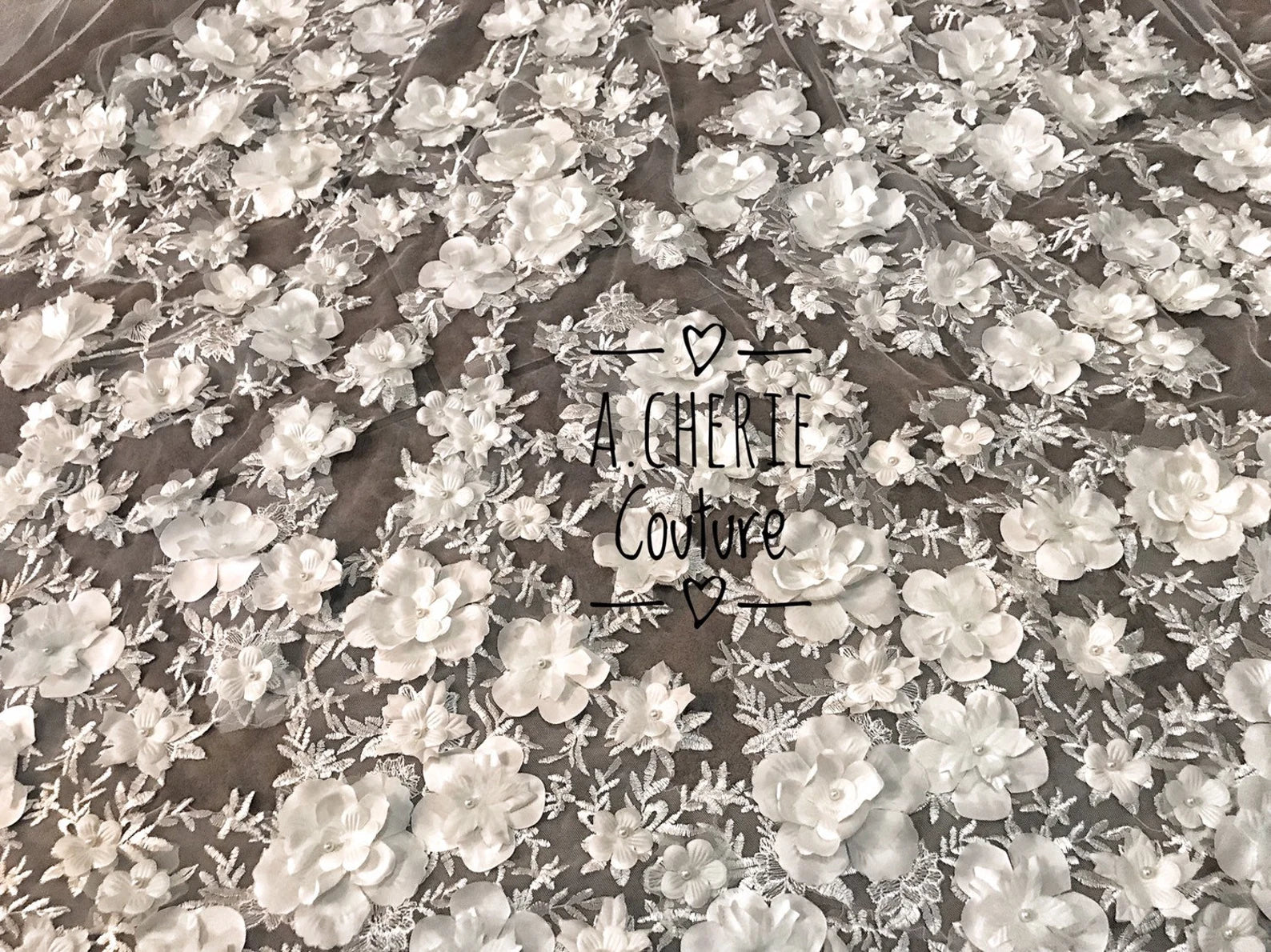 Wide Beaded 3D Floral Lace Cathedral Veil - A.Cherie Couture Shop