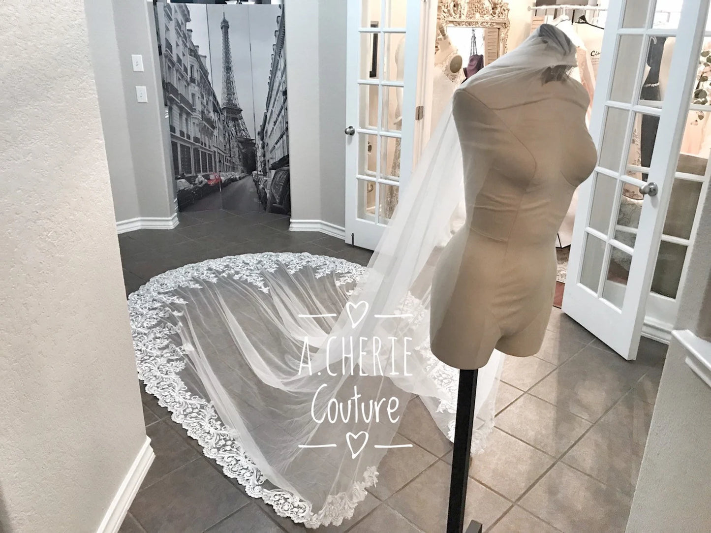 Wide Floral Scroll Lace Royal Veil - A.Cherie Couture Shop