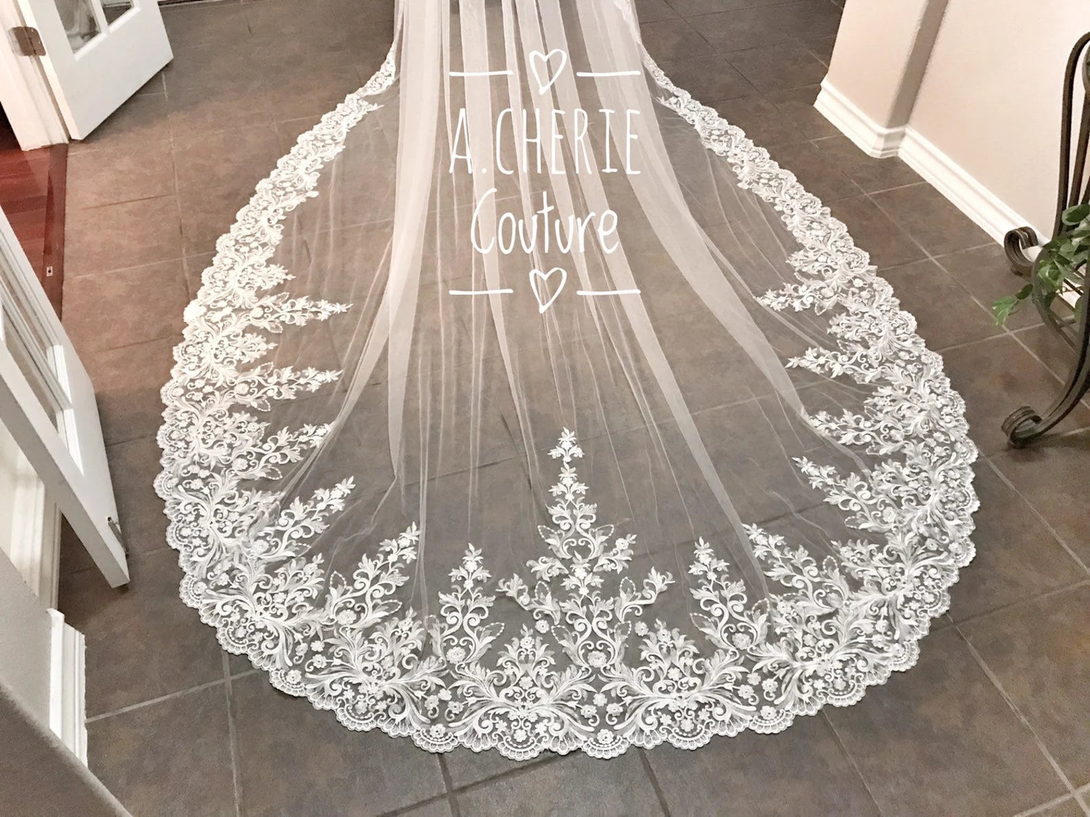 Wide Floral Scroll Lace Royal Veil - A.Cherie Couture Shop