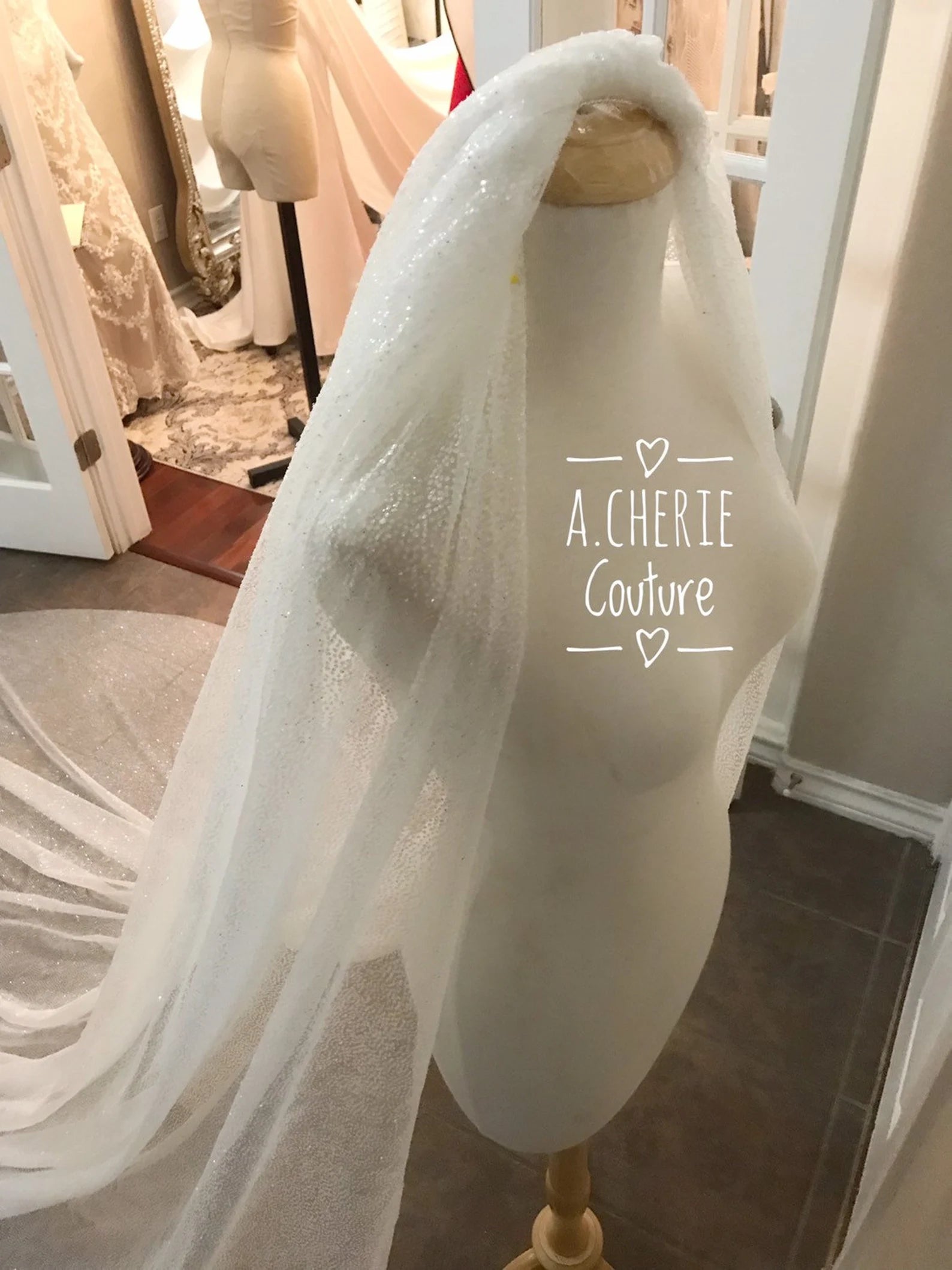 Spotted Glitter Tulle Royal Veil - A.Cherie Couture Shop