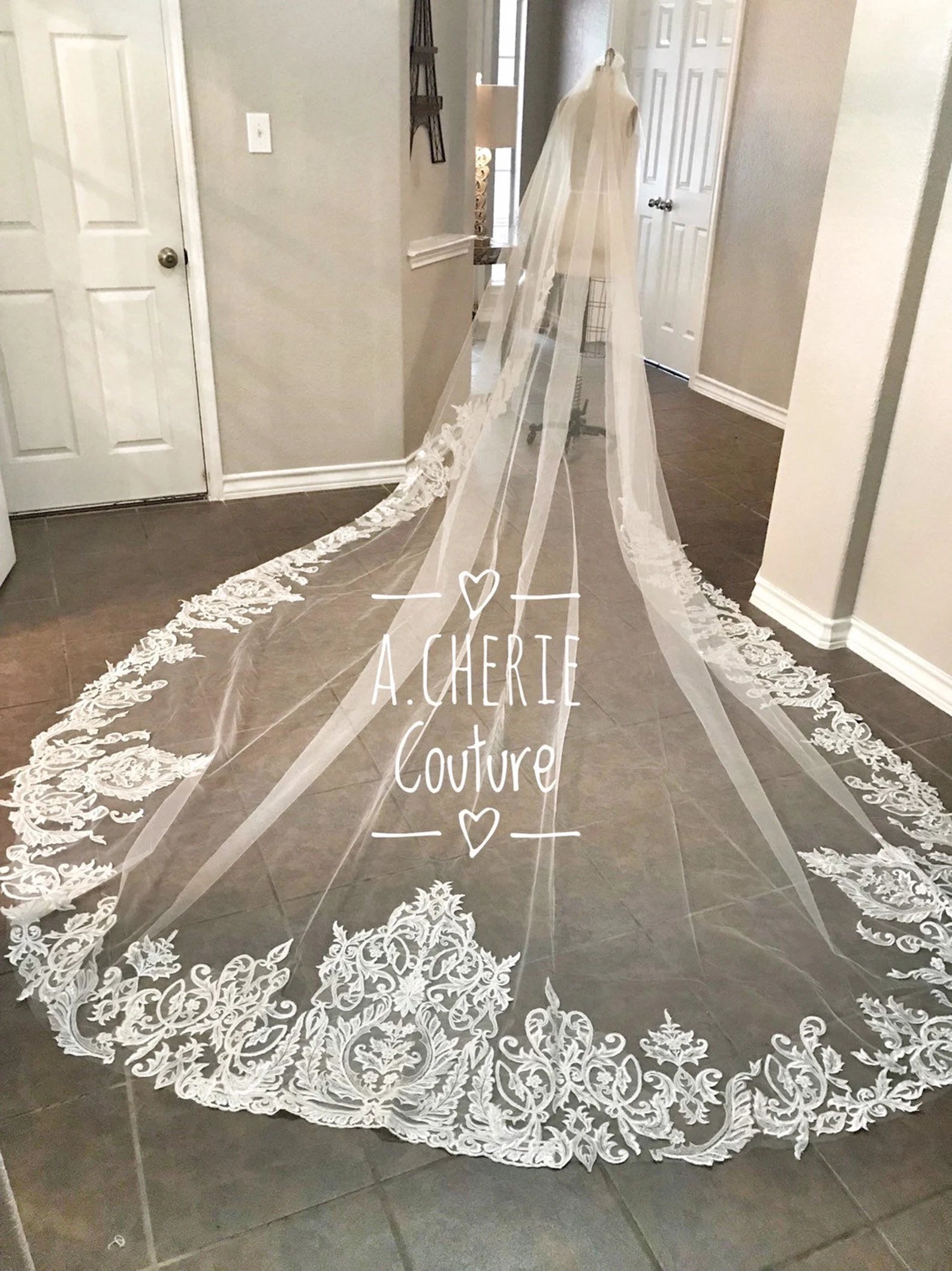 Sequin Scroll Lace Cathedral Veil - A.Cherie Couture Shop