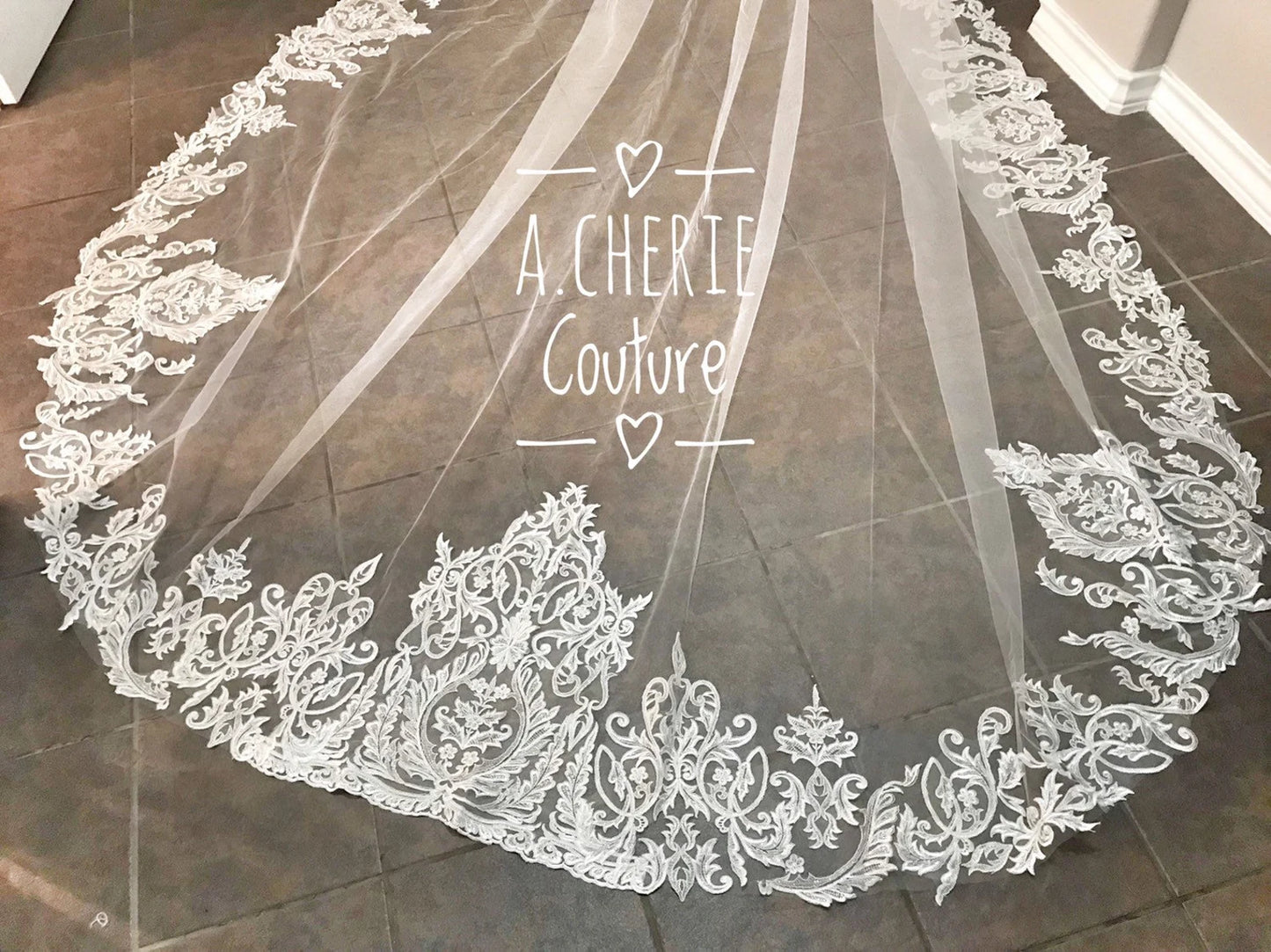 Sequin Scroll Lace Cathedral Veil - A.Cherie Couture Shop
