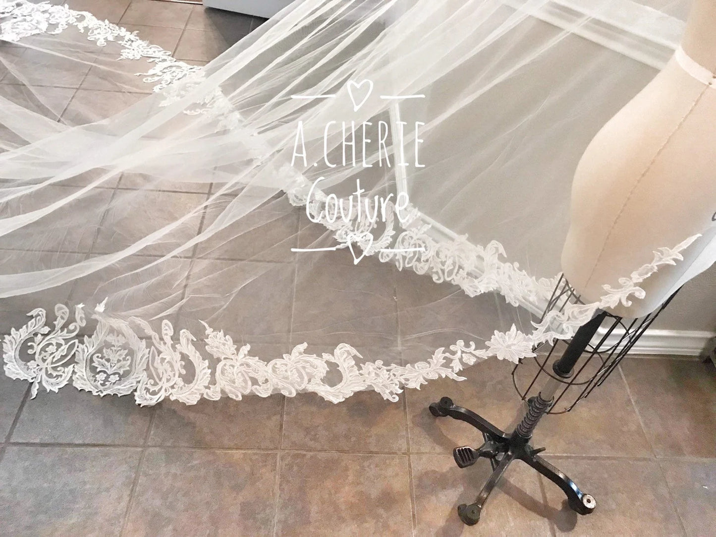 Sequin Scroll Lace Cathedral Veil - A.Cherie Couture Shop
