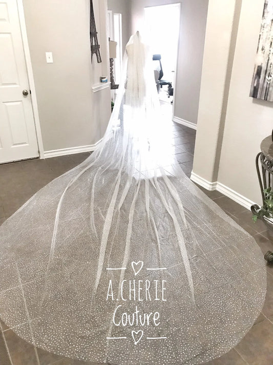 Spotted Glitter Tulle Royal Veil - A.Cherie Couture Shop