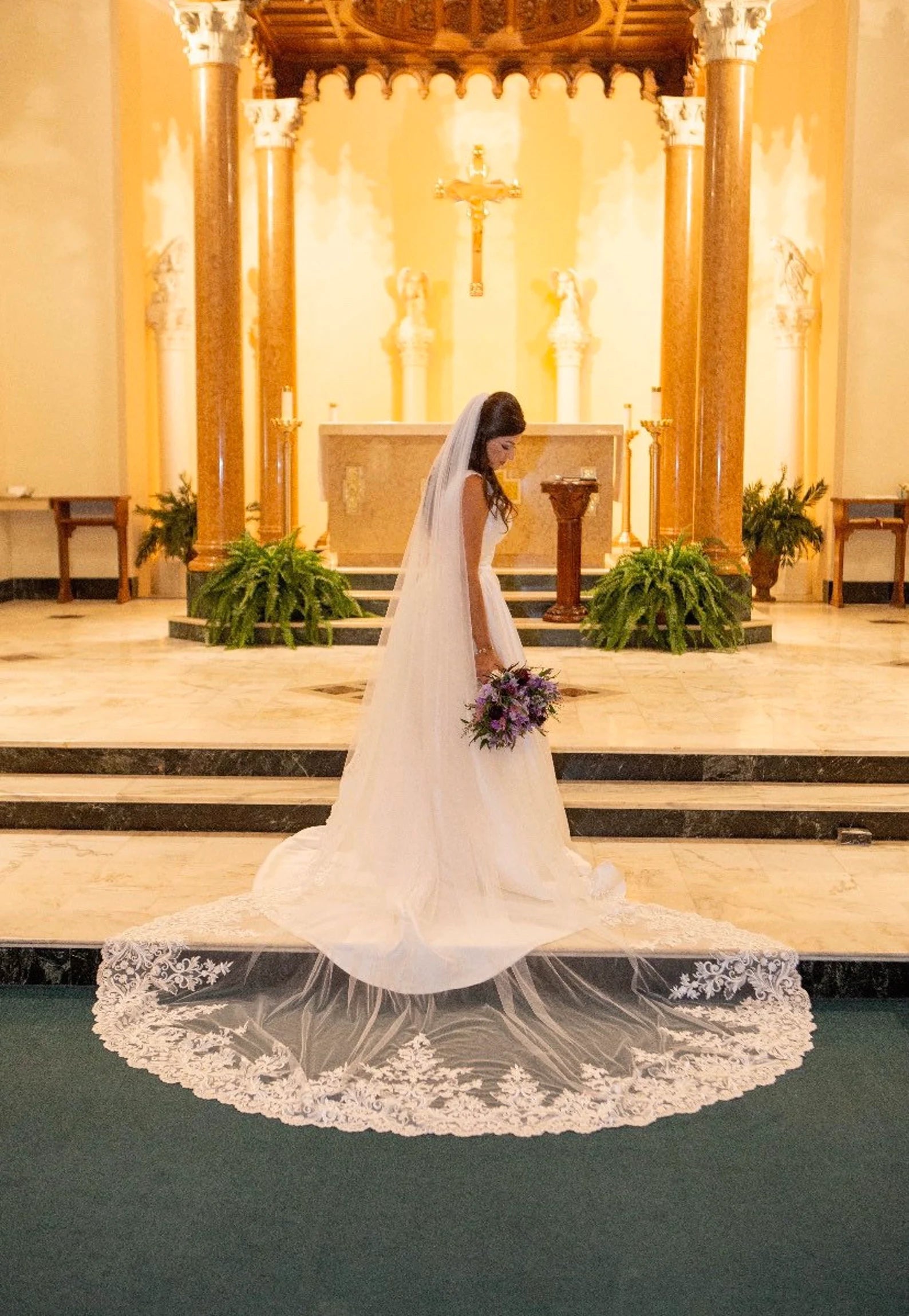 Wide Floral Scroll Lace Royal Veil - A.Cherie Couture Shop