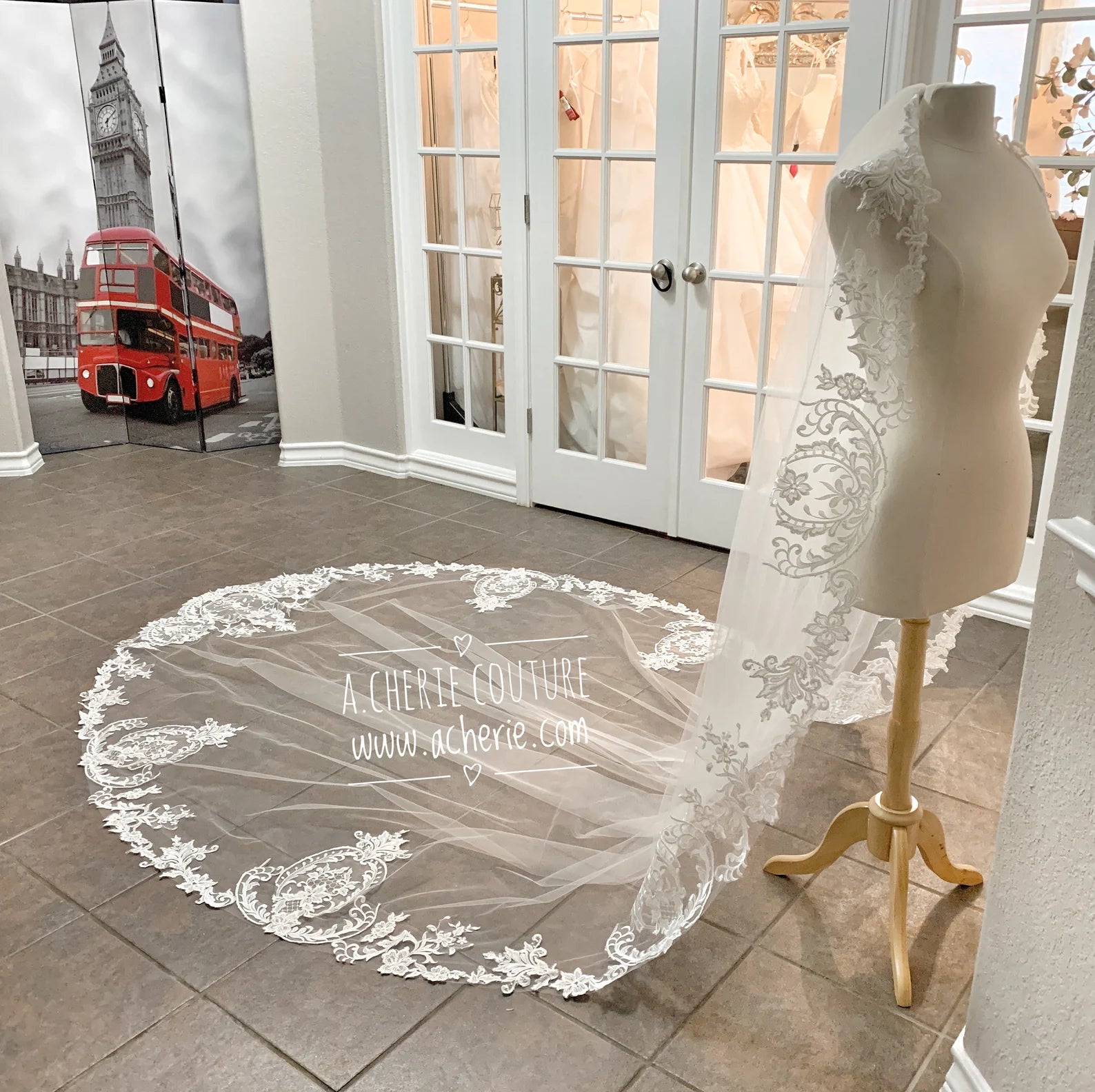 Sequin Scallop Floral Lace Royal Veil - A.Cherie Couture Shop