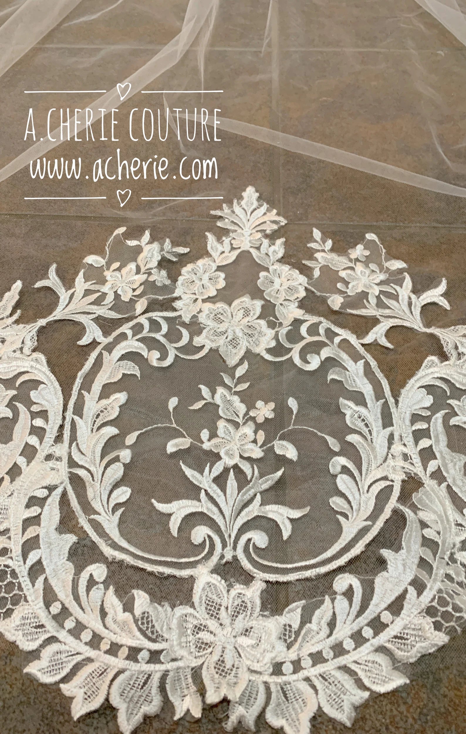 Sequin Scallop Floral Lace Royal Veil - A.Cherie Couture Shop