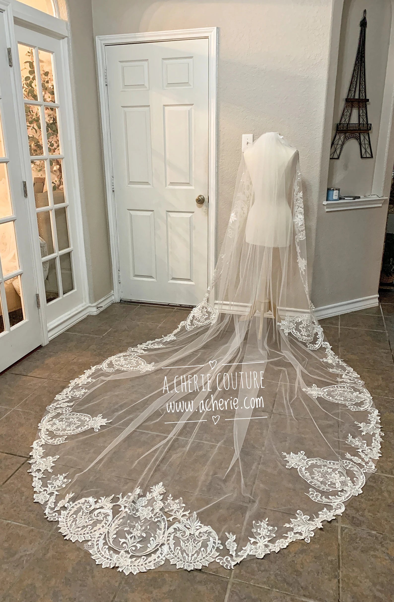Sequin Scallop Floral Lace Royal Veil - A.Cherie Couture Shop
