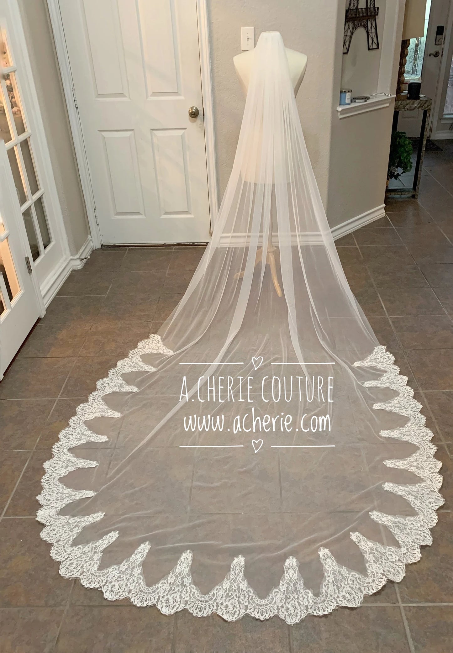 Wide Scallop Lace Cathedral Veil - A.Cherie Couture Shop