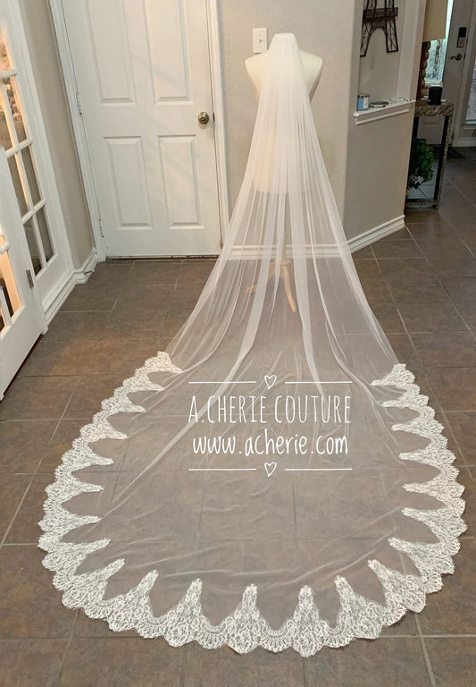 Wide Scallop Lace Cathedral Veil - A.Cherie Couture Shop