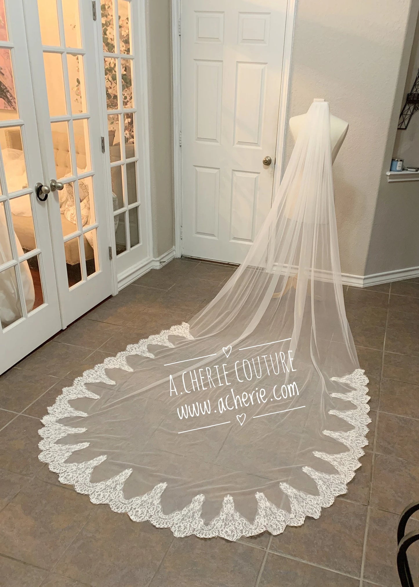 Wide Scallop Lace Cathedral Veil - A.Cherie Couture Shop