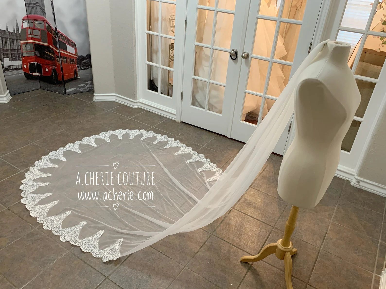 Wide Scallop Lace Cathedral Veil - A.Cherie Couture Shop